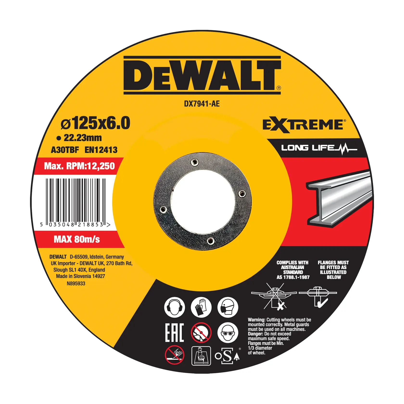 DEWALT Schleifscheibe DX7941, DX7941-AE, Metall, 125x6mm, Extreme Long Life, Fotografie-Kategorie.